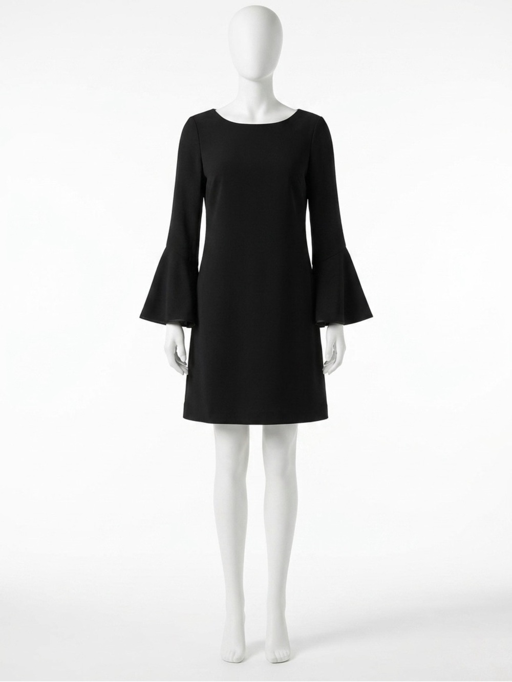 White House Black Market Little Black Dress Black Bell-Sleeve Shift Size 6